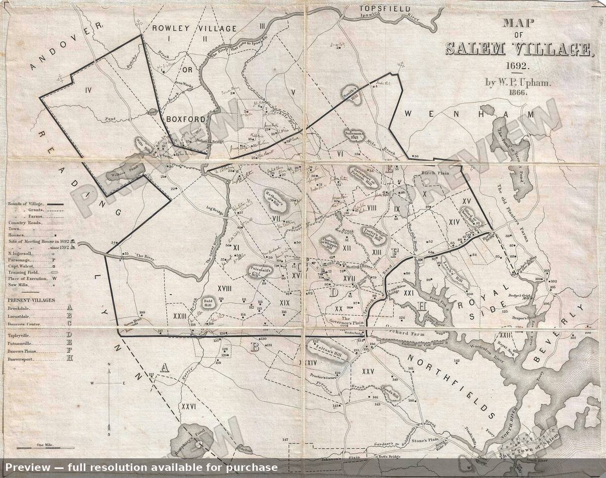 Antique map: Villageof Salem 1692, 1866, 1866