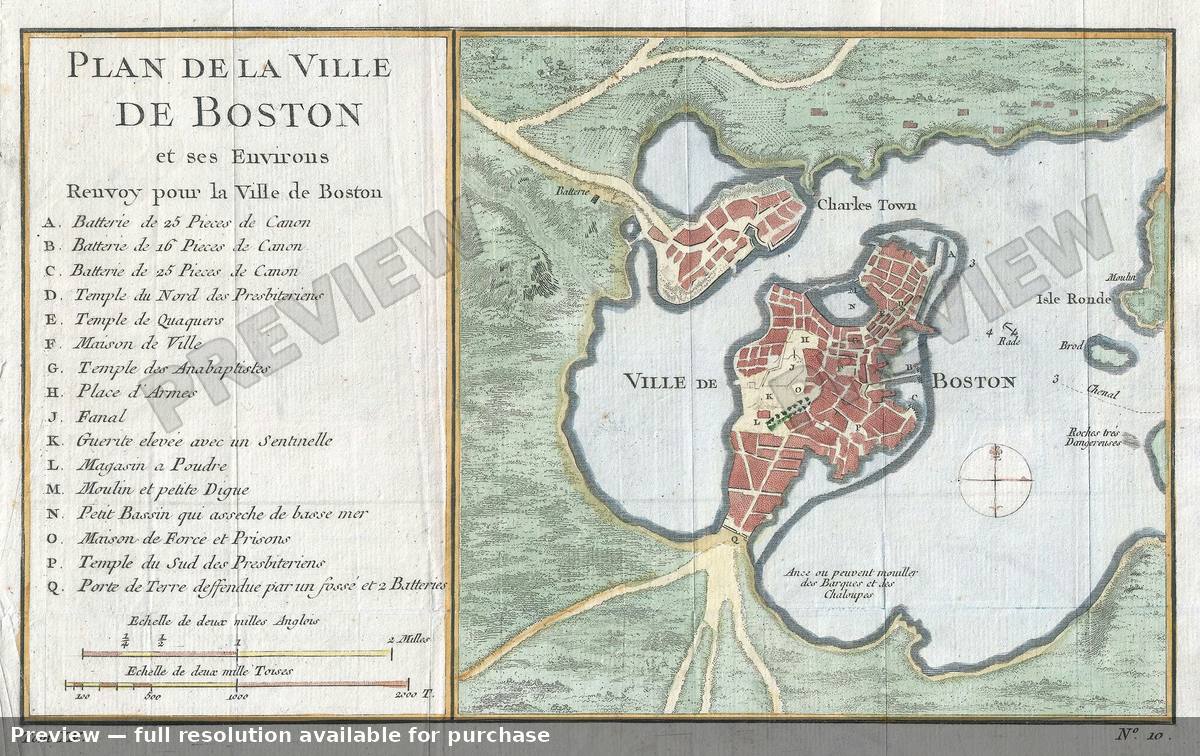 Antique map: Ville Boston, 1756, 1756