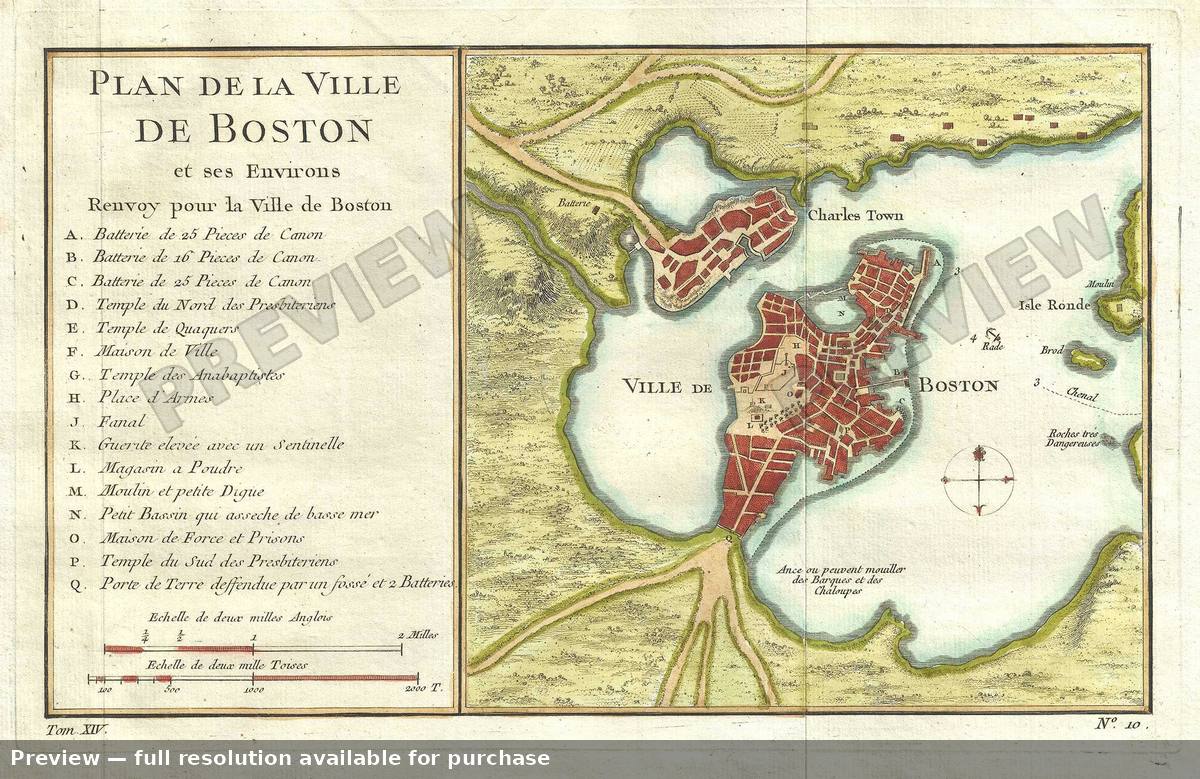 Antique map: Ville Boston 2, 1756, 1756