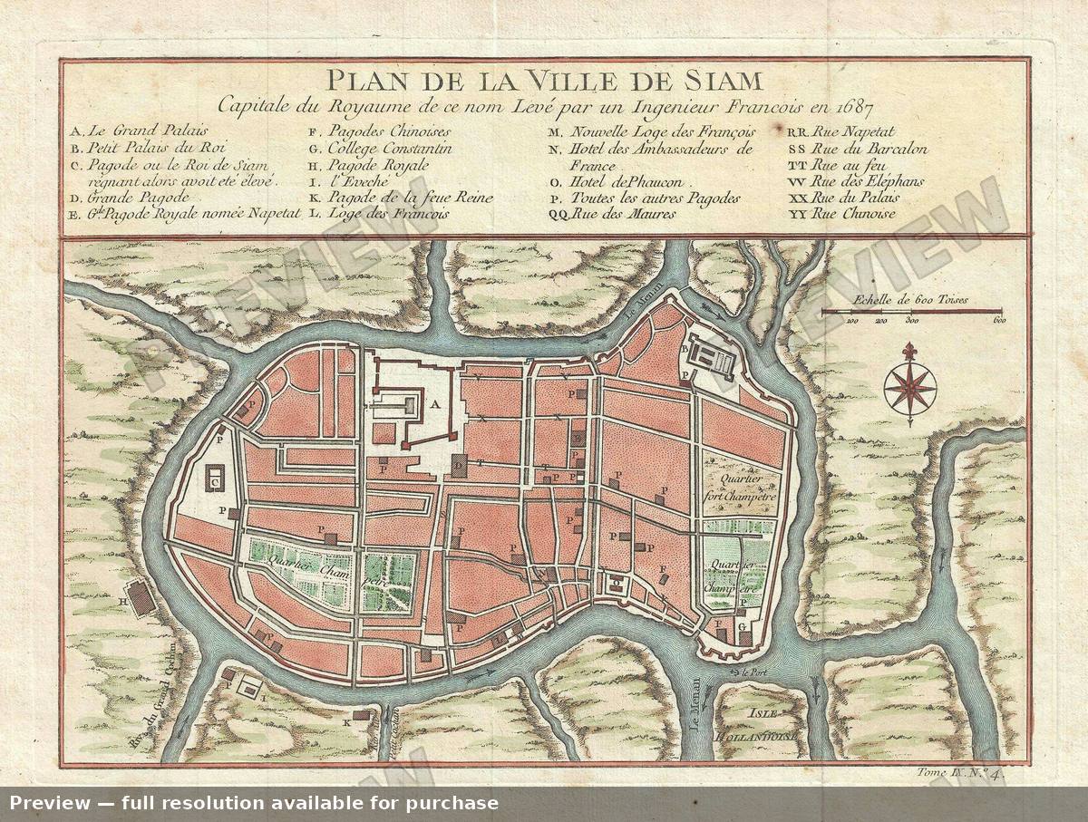 Antique map: Ville De Siam, 1752, 1752