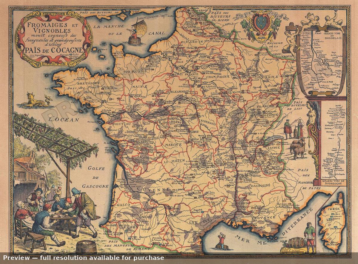Antique map: Vin Fromage France, 1963, 1963