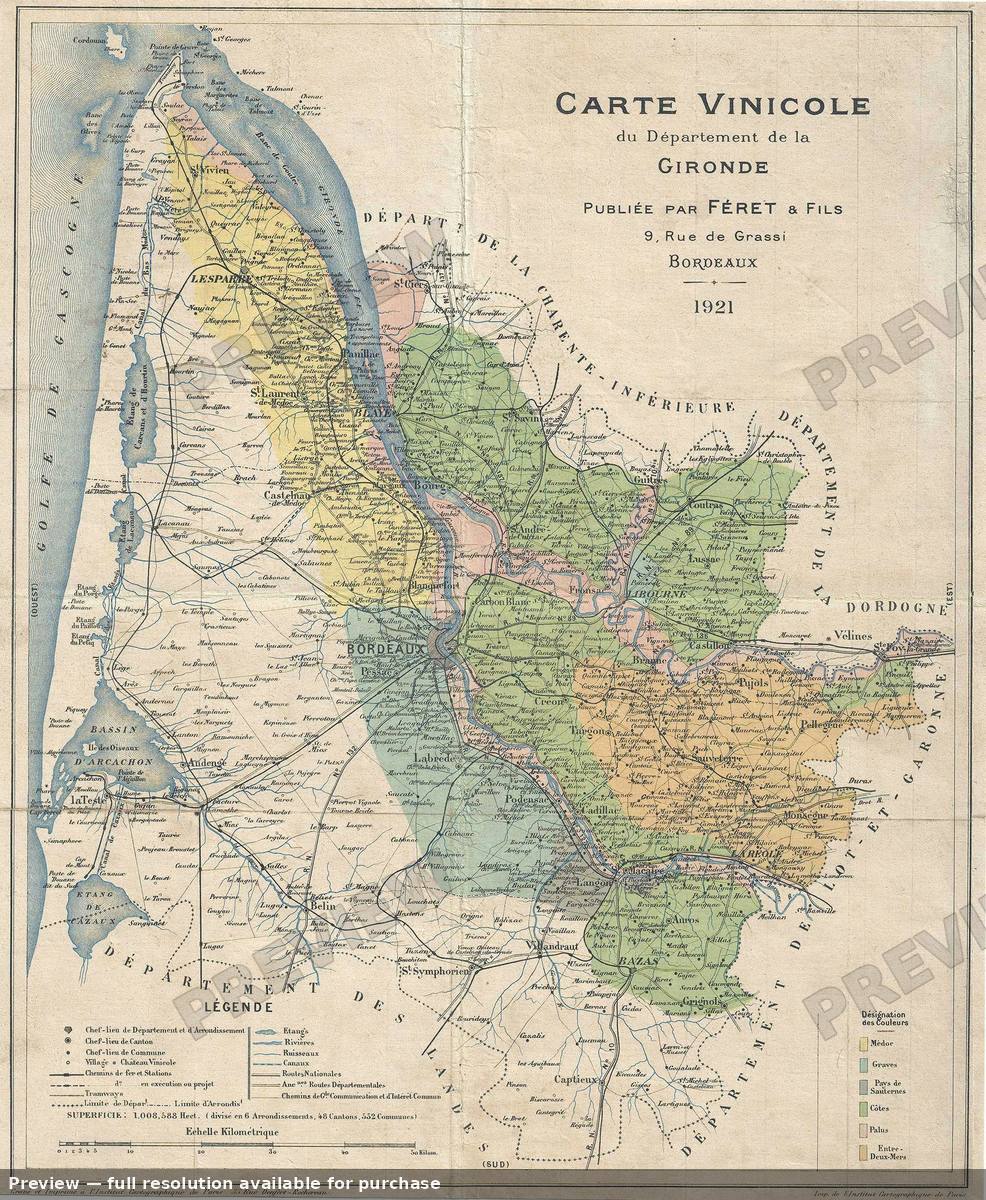 Antique map: Vinicole Gironde, 1921, 1921