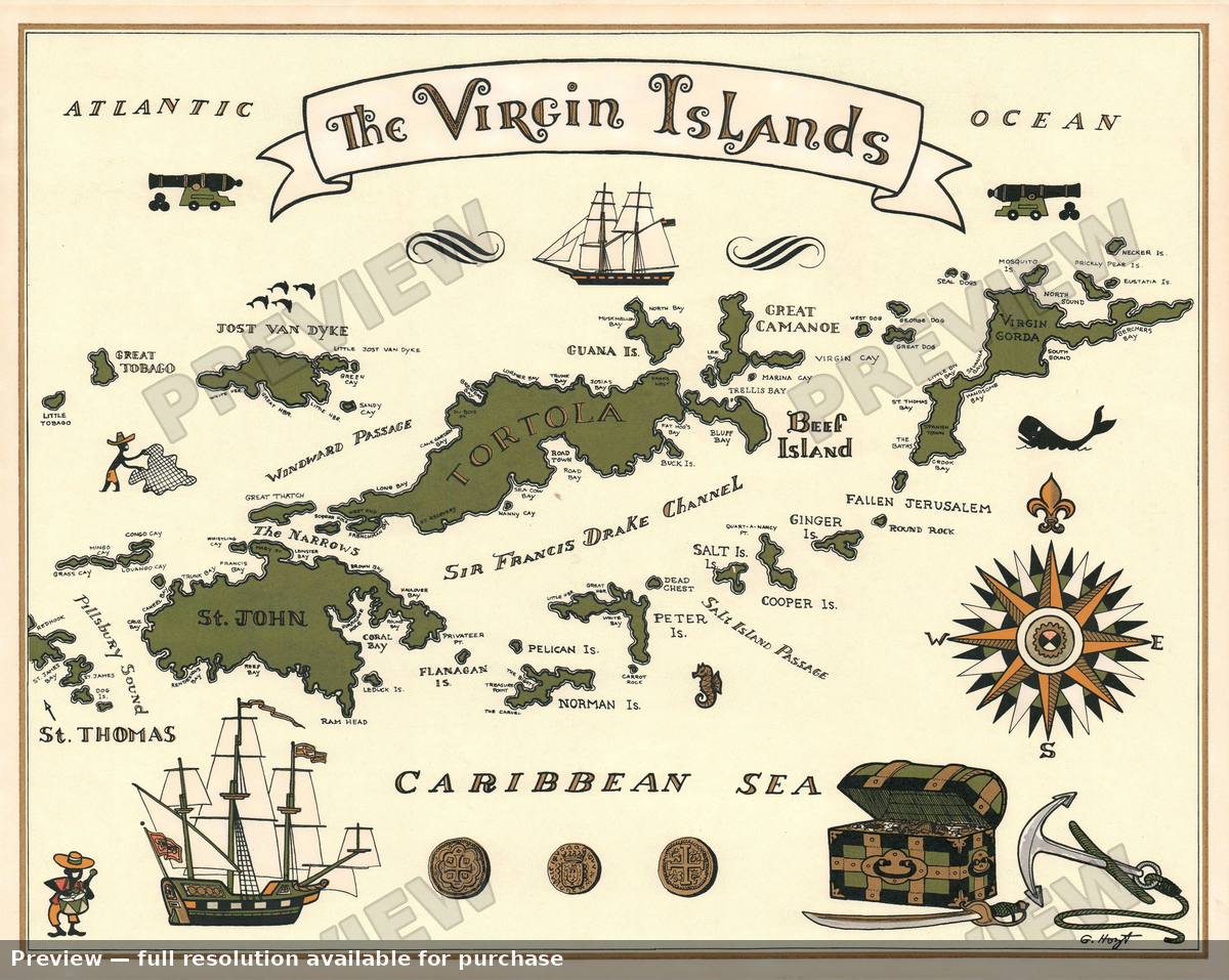 Antique map: Virgin Islands, 1960, 1960
