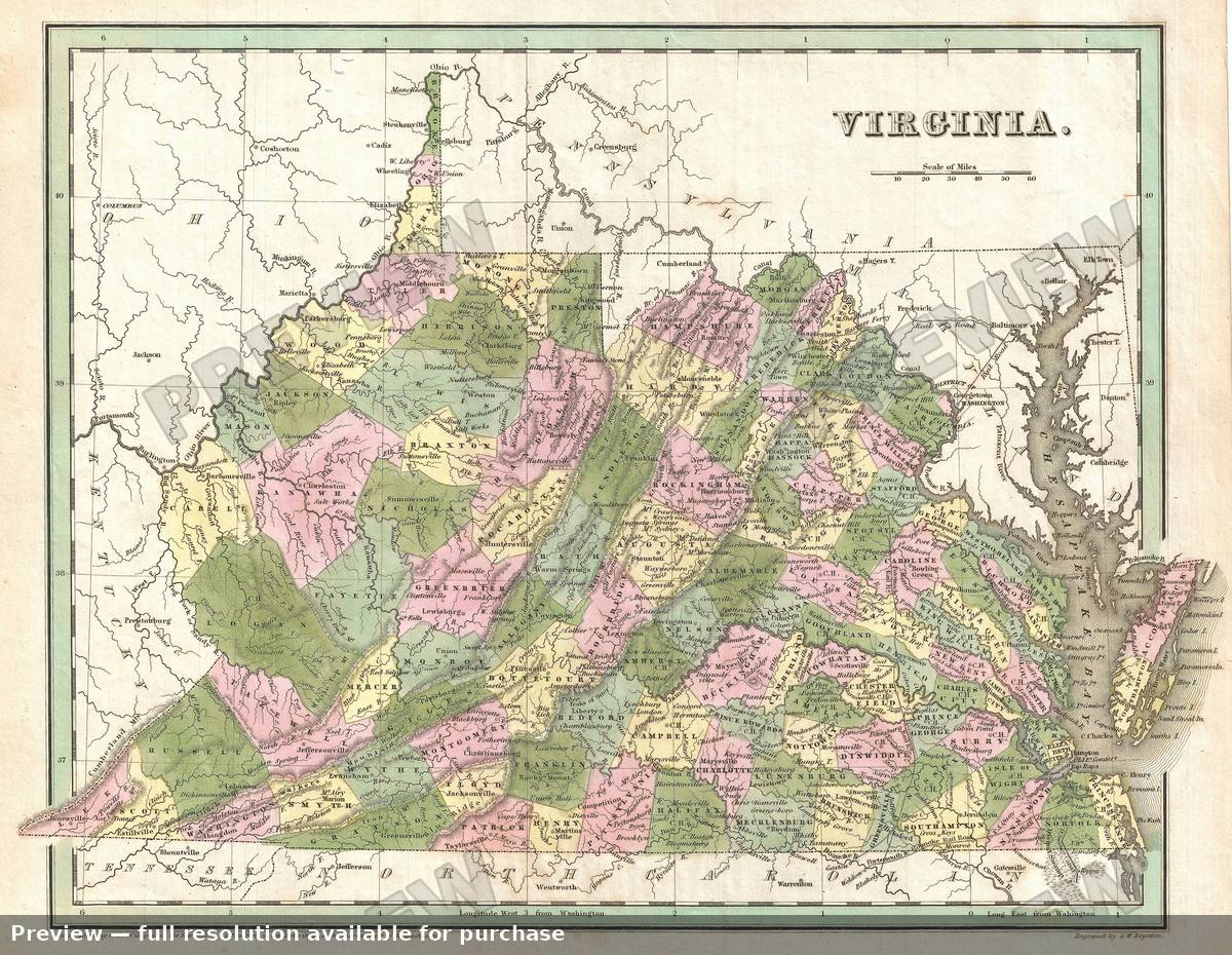 Antique map: Virginia, 1838, 1838