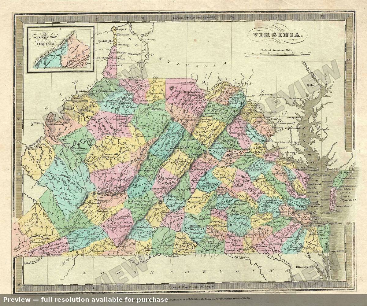 Antique map: Virginia, 1835