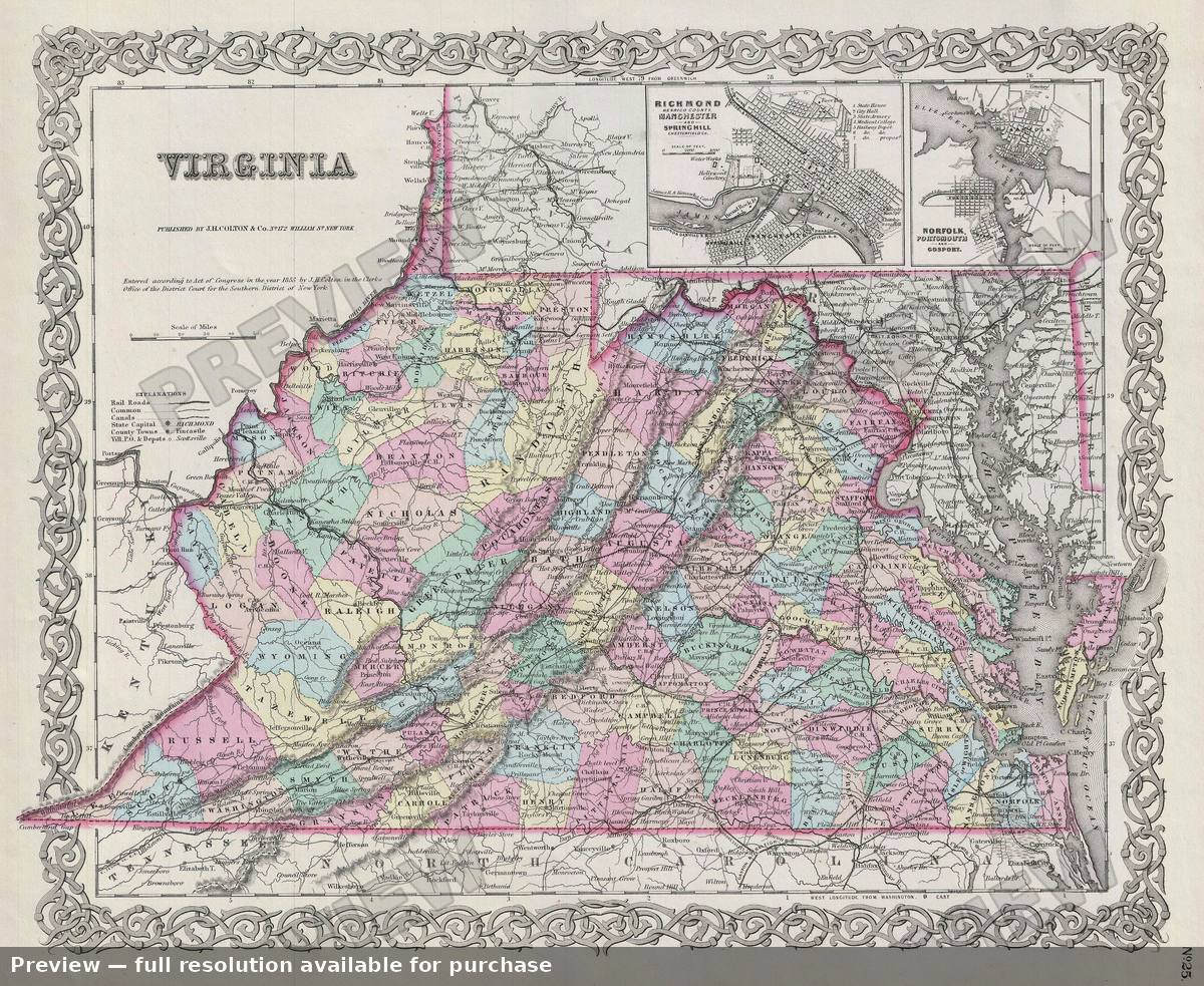 Antique map: Virginia, 1856, 1856