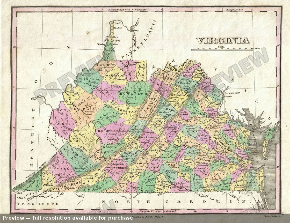 Antique map: Virginia, 1827