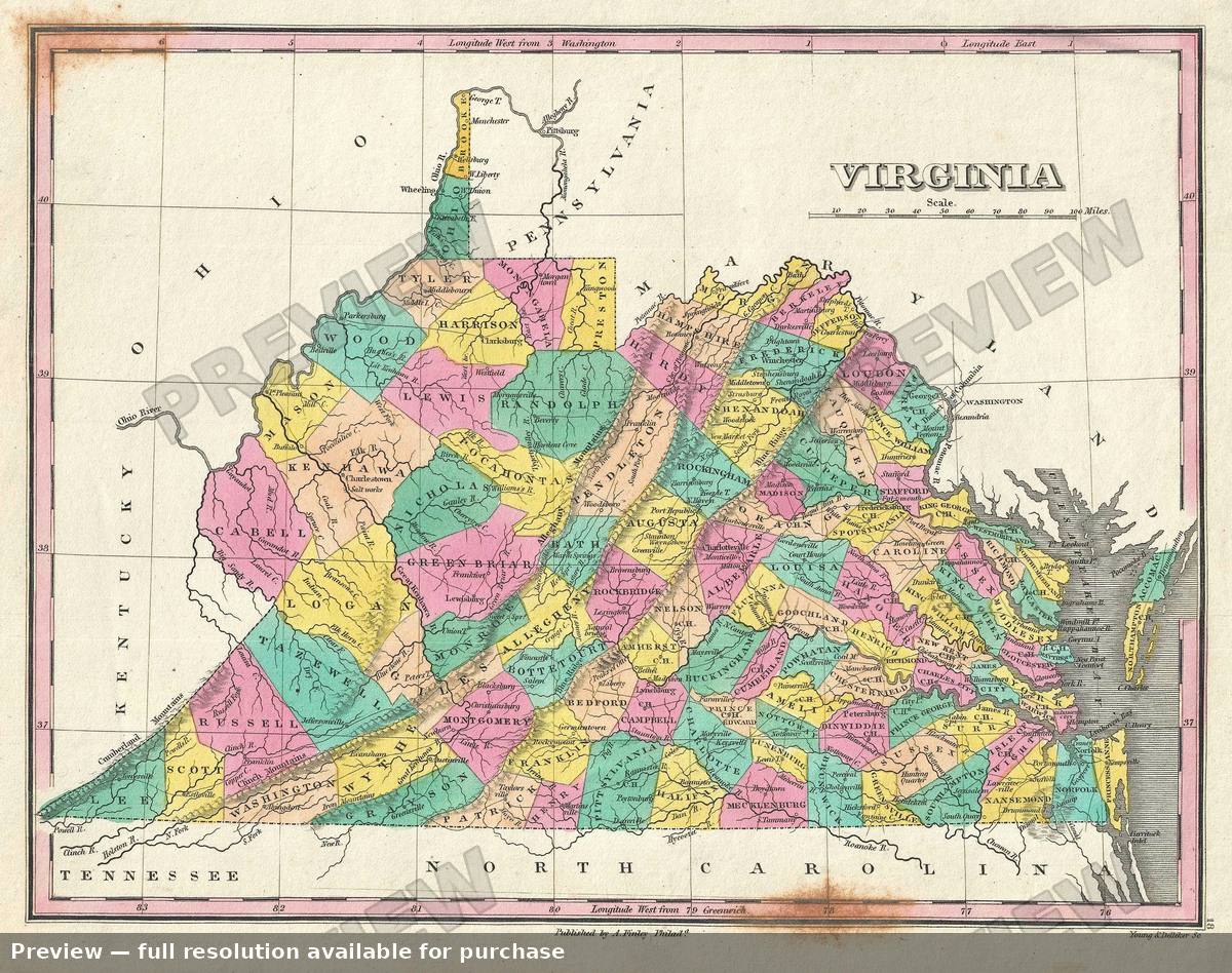 Antique map: Virginia, 1828, 1828