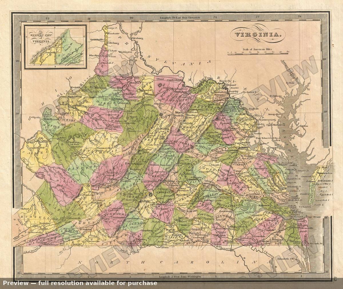 Antique map: Virginia, 1848, 1848