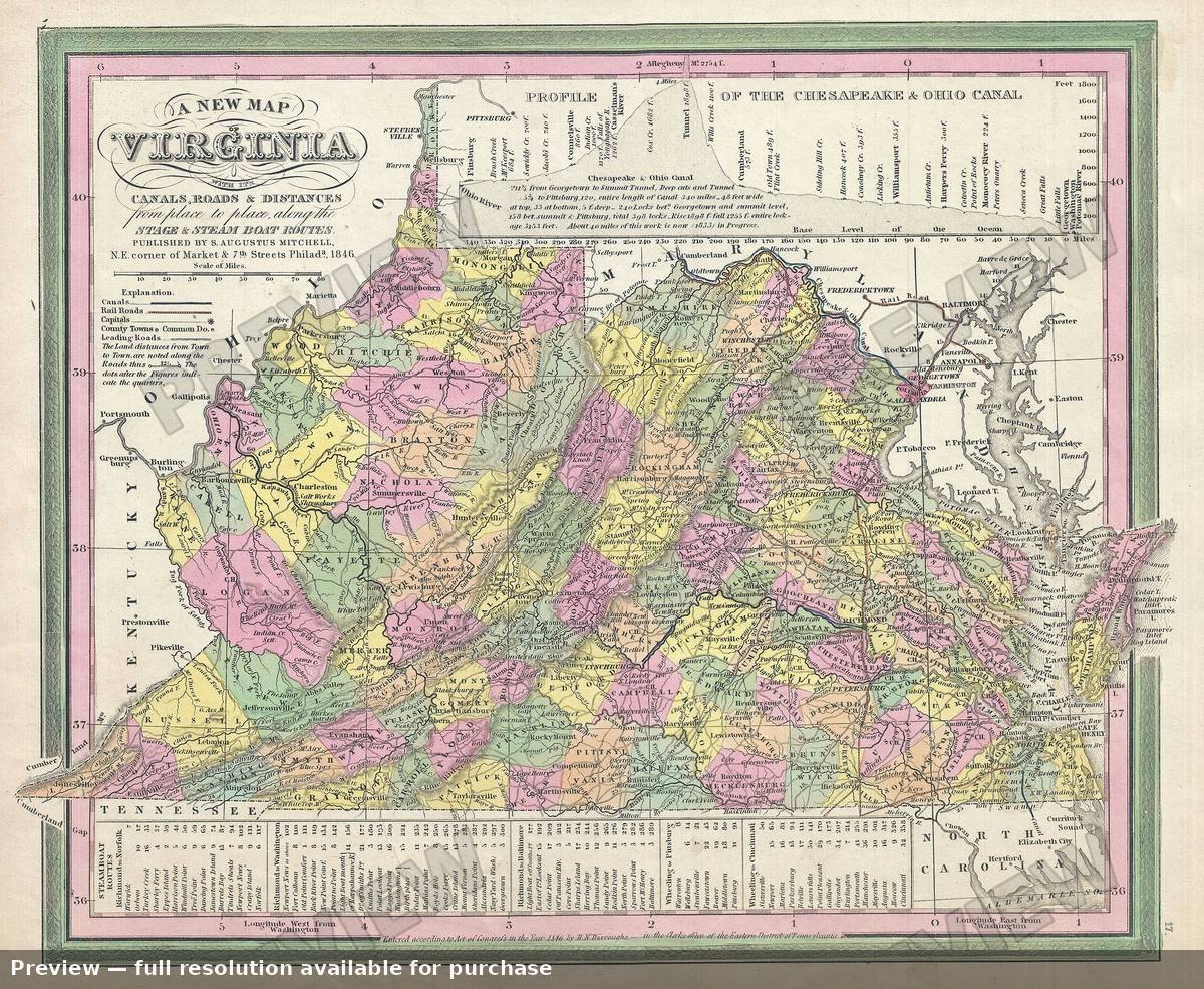 Antique map: Virginia, 1846, 1846