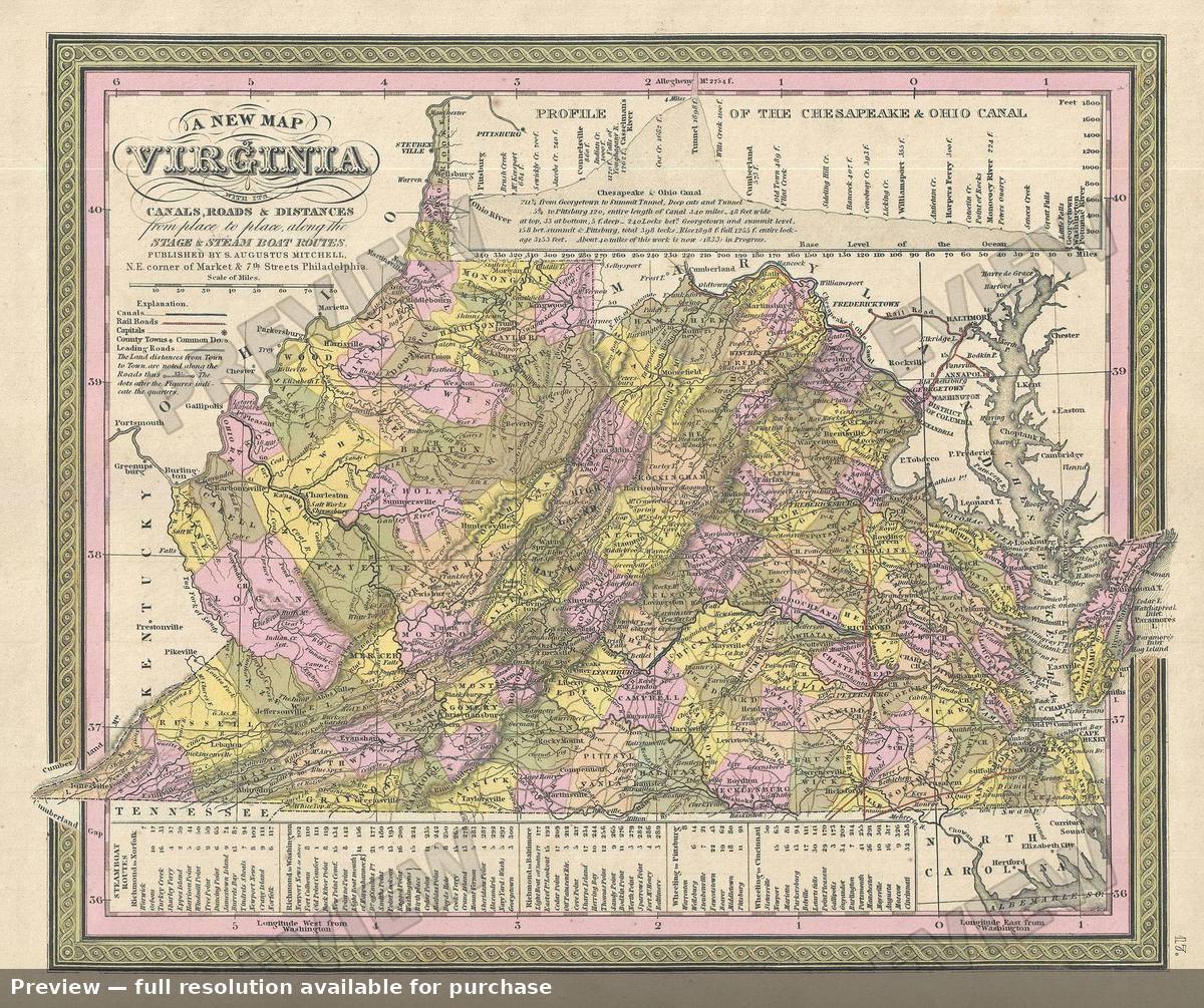Antique map: Virginia, 1849, 1849