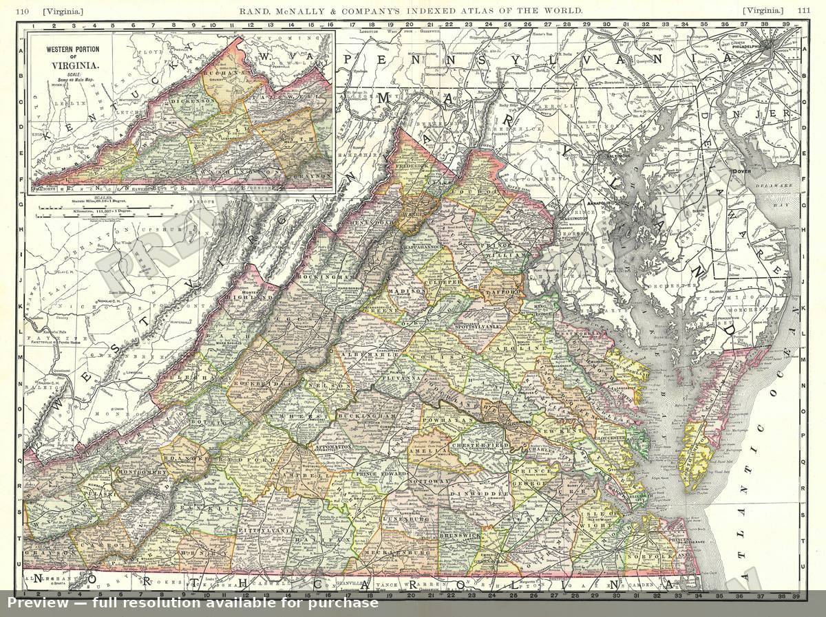 Antique map: Virginia, 1893, 1893