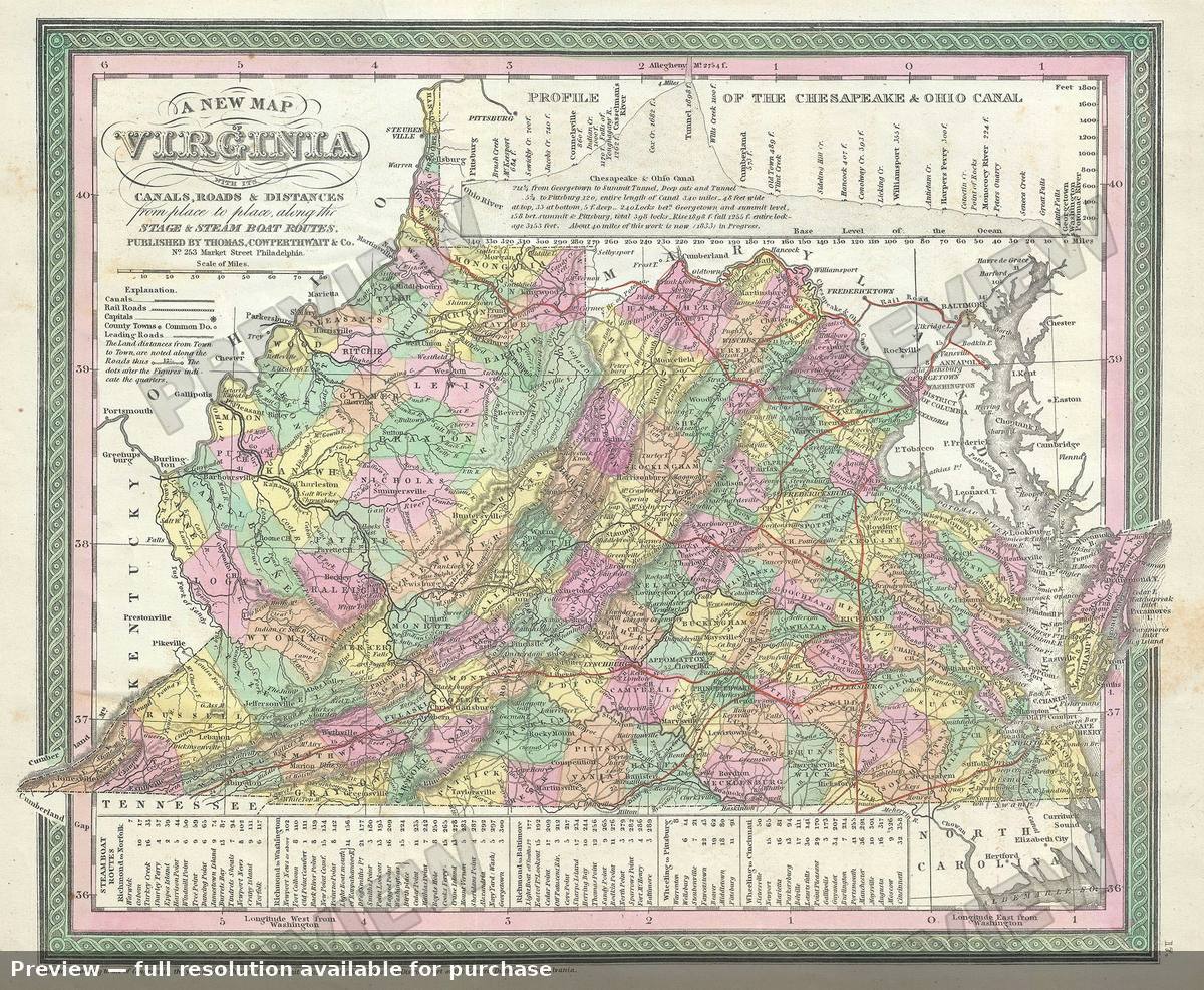 Antique map: Virginia 2, 1854, 1854