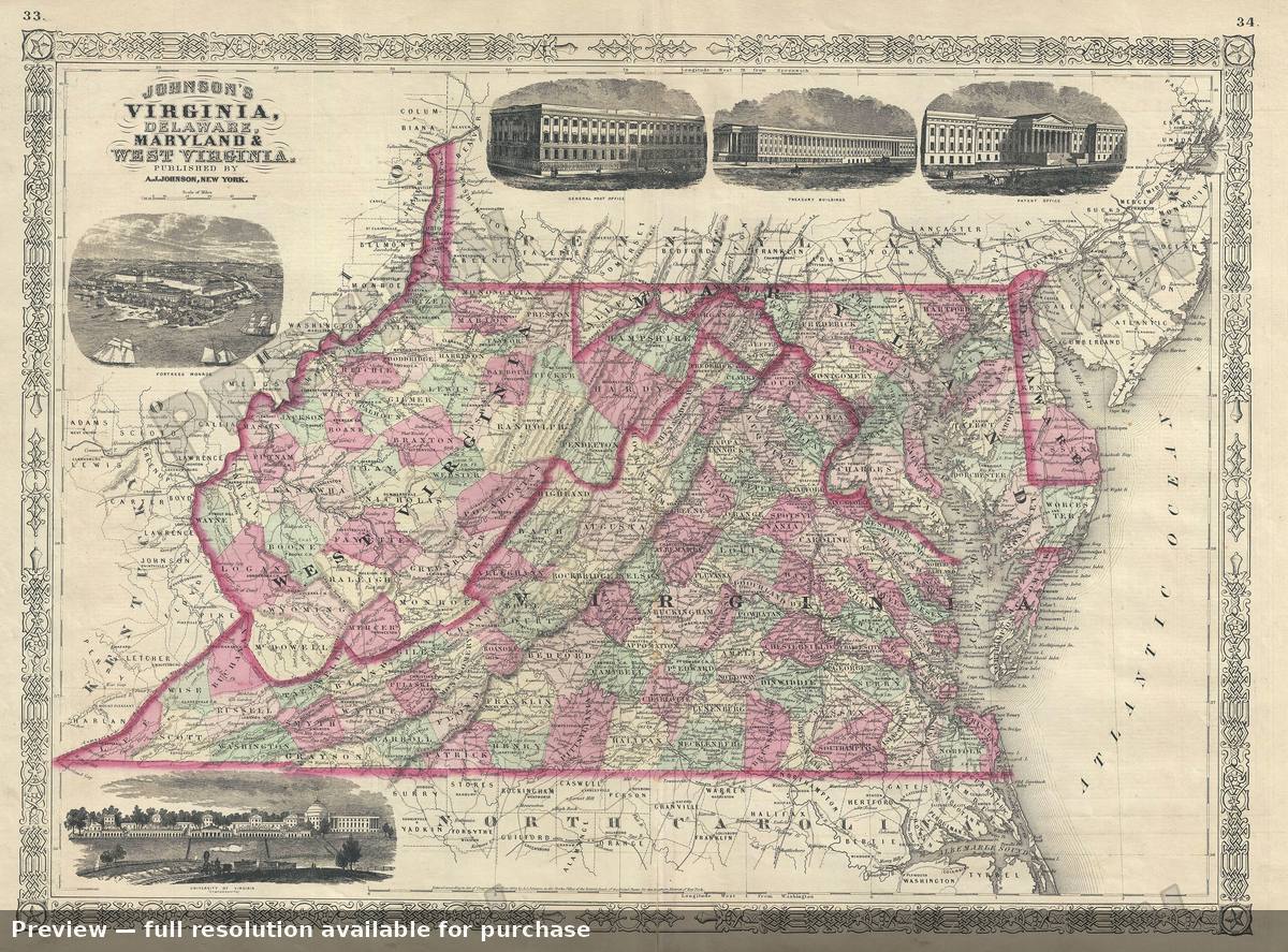 Antique map: Virginia Delaware, 1866, 1866