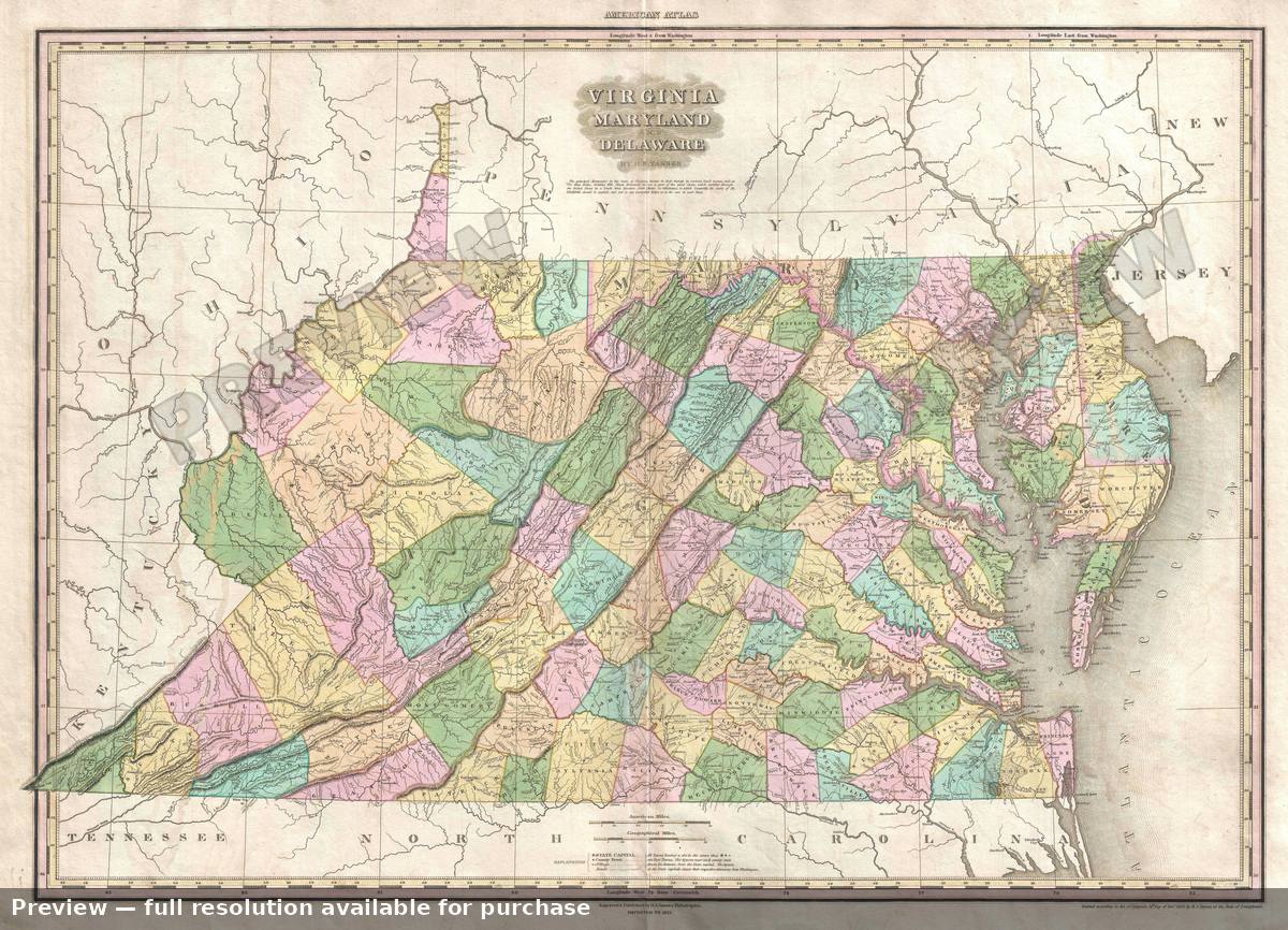 Antique map: Virginia Maryland, 1825, 1825