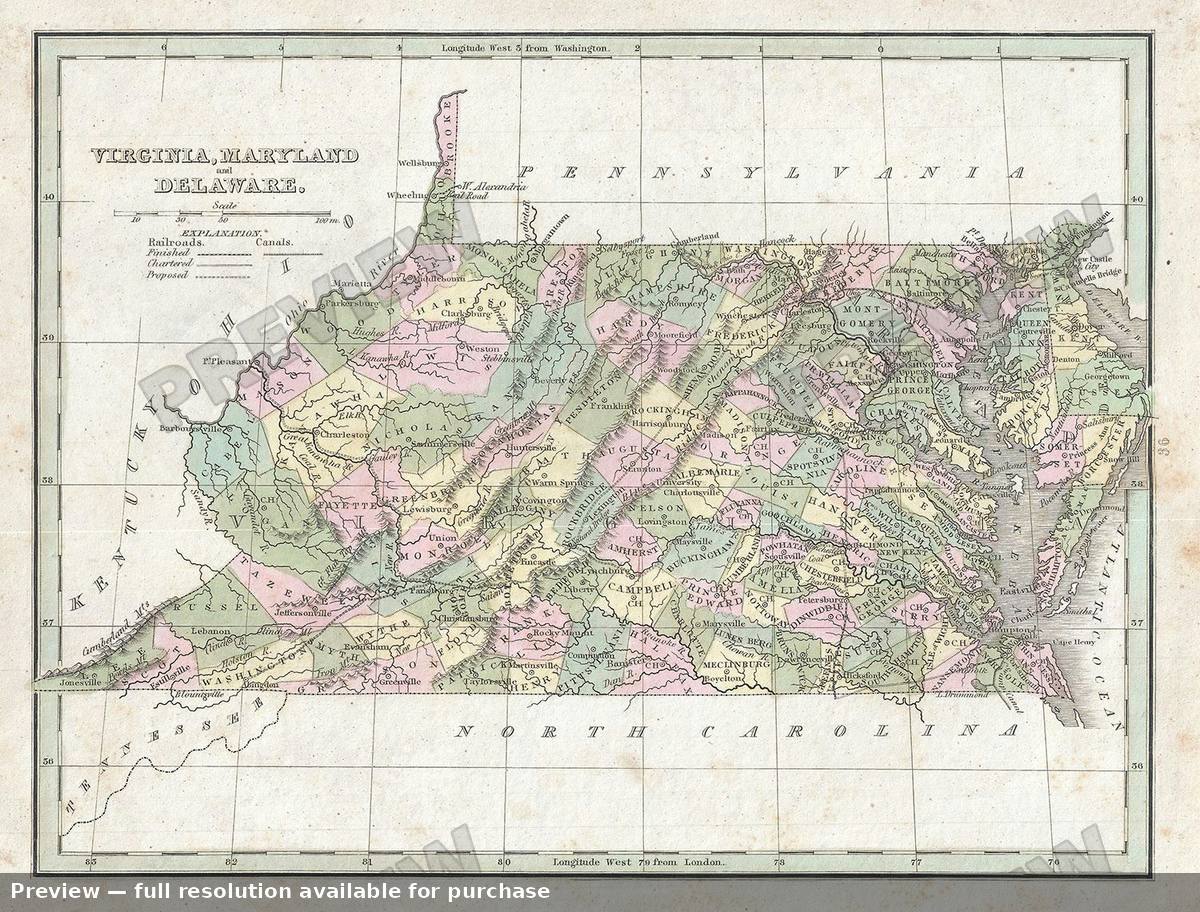 Antique map: Virginia Maryland Delaware, 1835, 1835