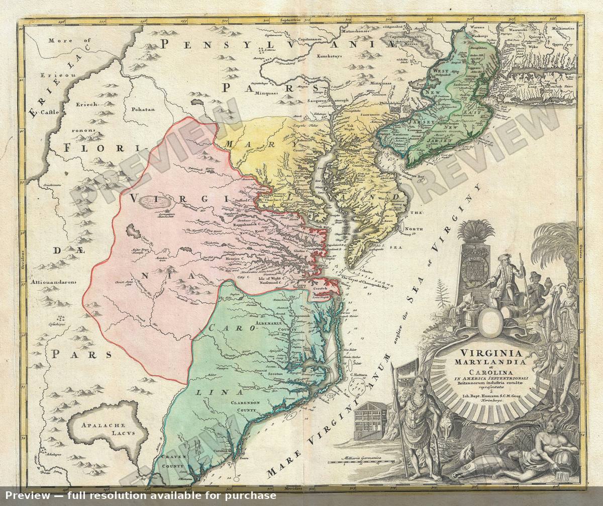 Antique map: Virginia Marylandia Carolina 2, 1715, 1715