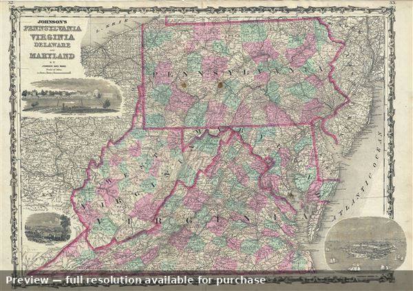 Antique map: Virginia Pennsylvania, 1863, 1863