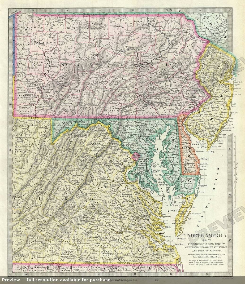 Antique map: Virginia Pennsylvania, 1848, 1848