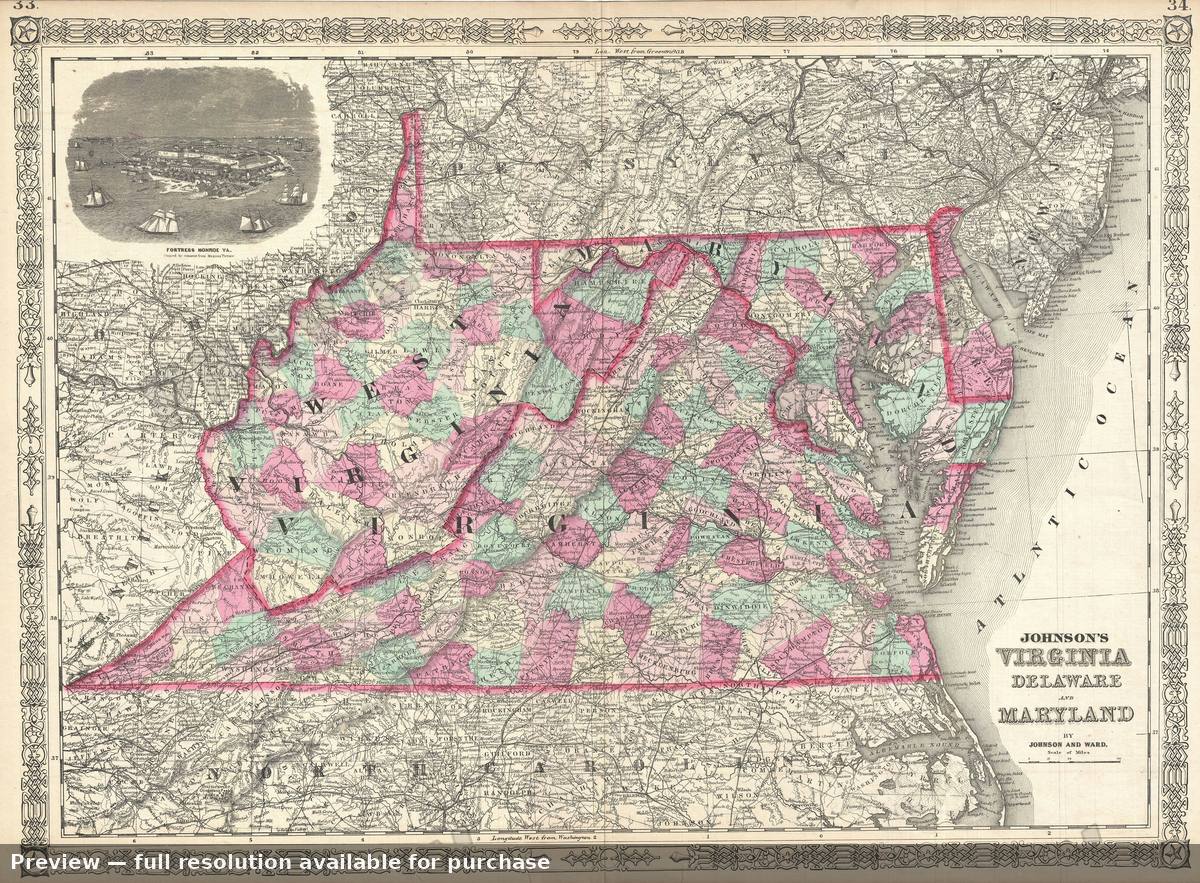 Antique map: Virginia West Virginia, 1864, 1864