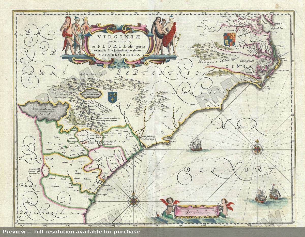 Antique map: Virginiae Floridae, 1640, 1640
