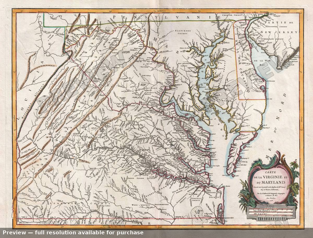 Antique map: Virginie Maryland, 1755, 1755