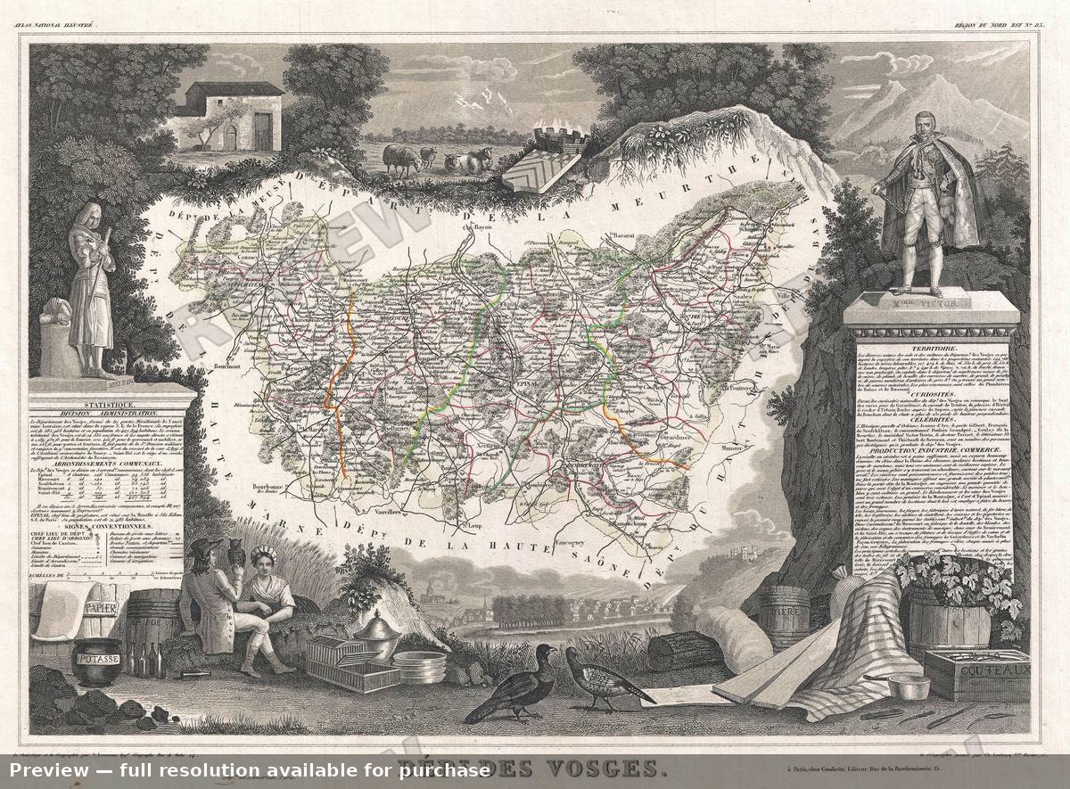 Antique map: Vosges, 1852