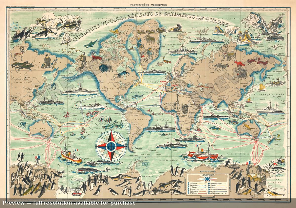 Antique map: Voyages Recent, 1954, 1954