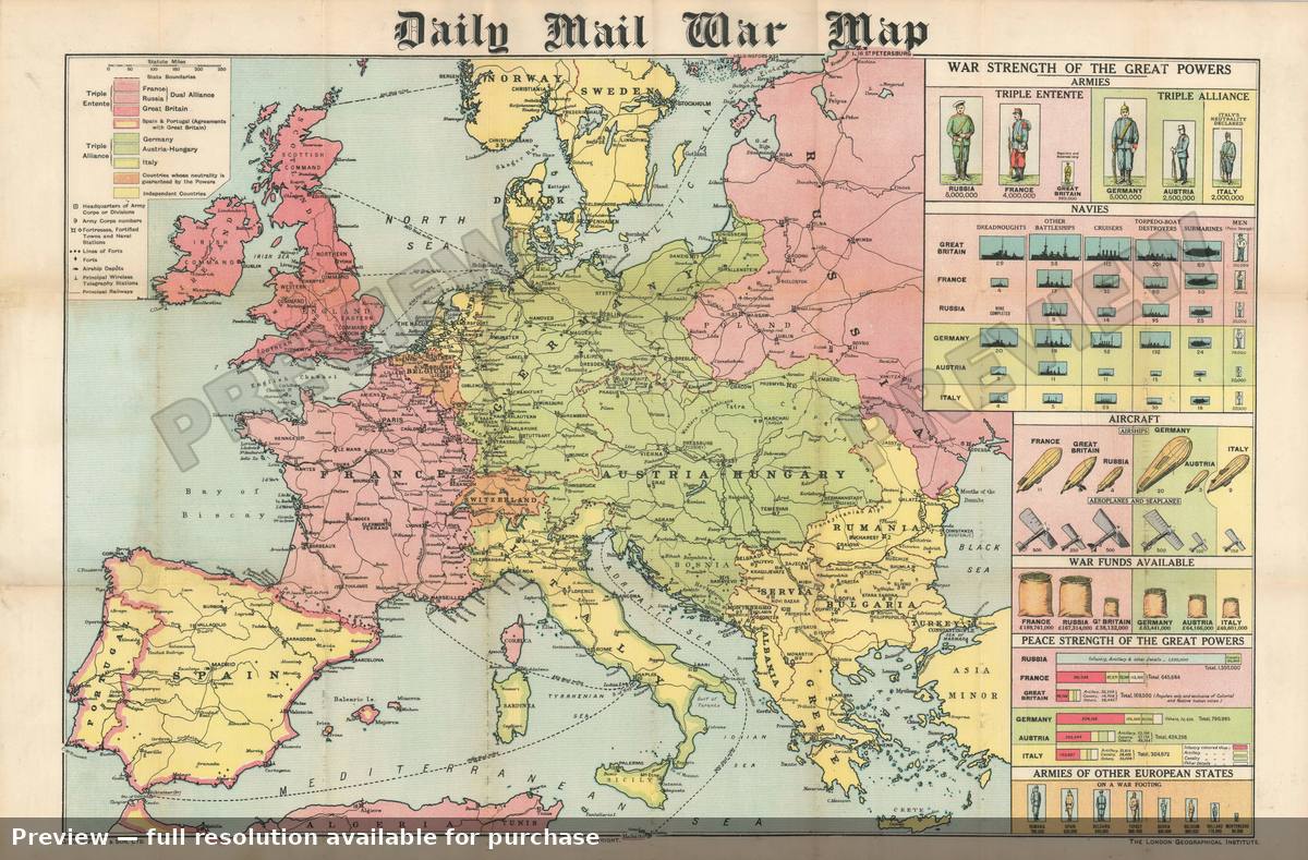 Antique map: War Map, 1914
