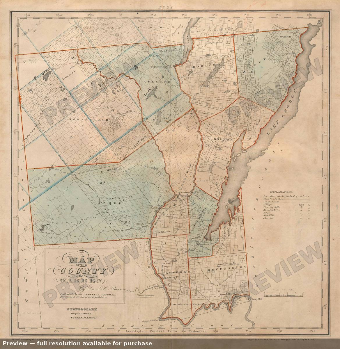 Antique map: Warren County, 1840