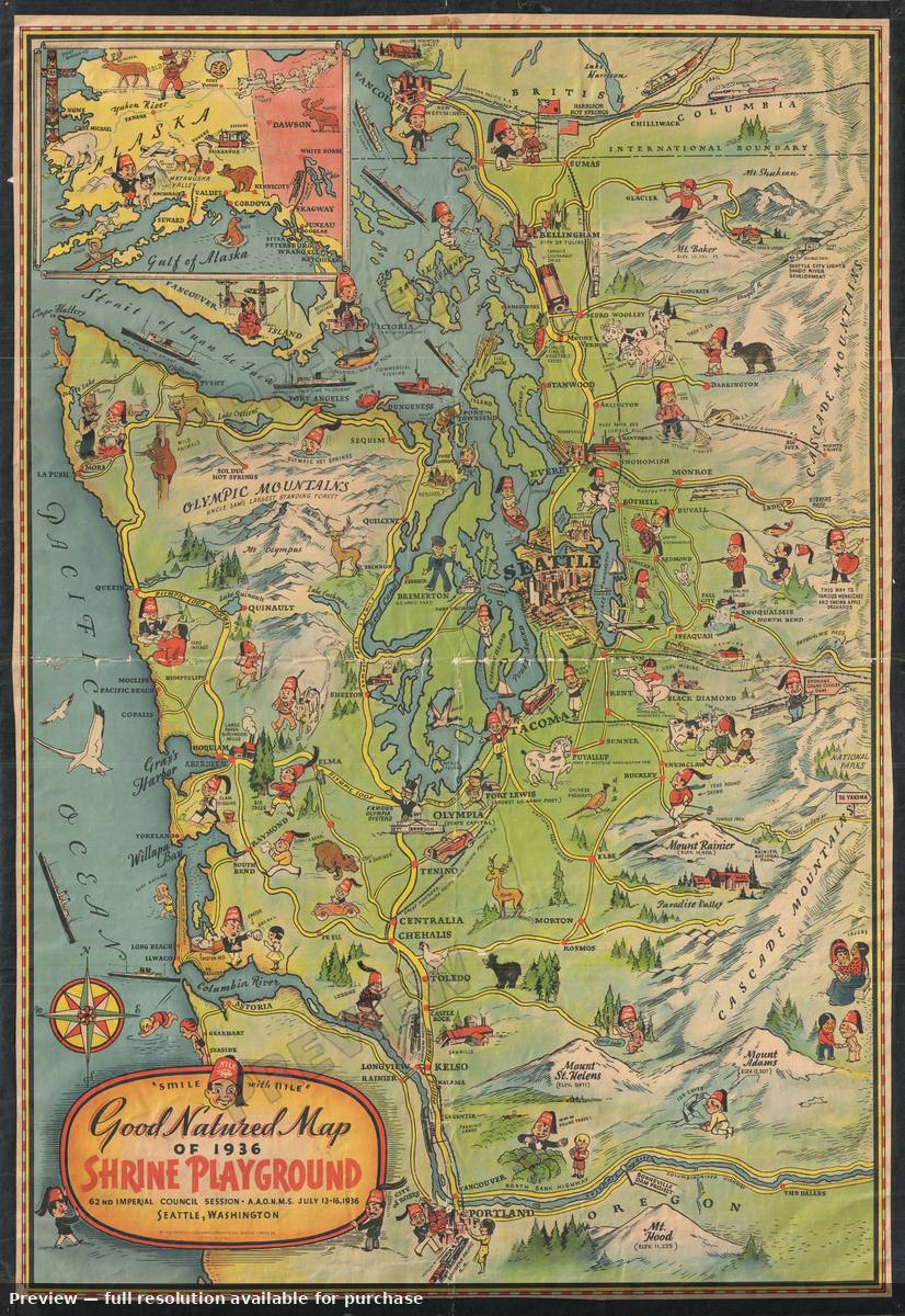 Antique map: Washington, 1936, 1936