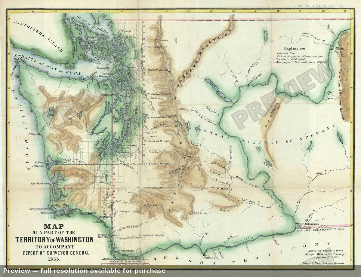Antique map: Washington, 1855, 1855