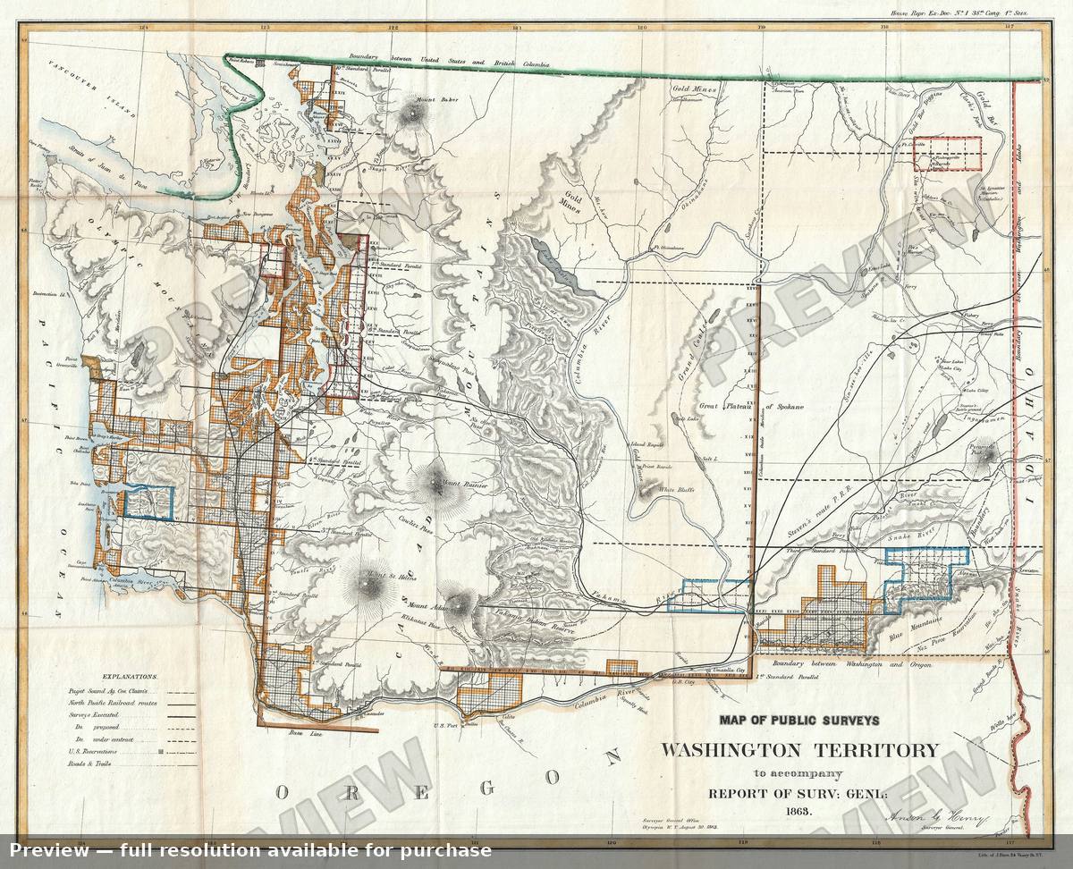 Antique map: Washington, 1863