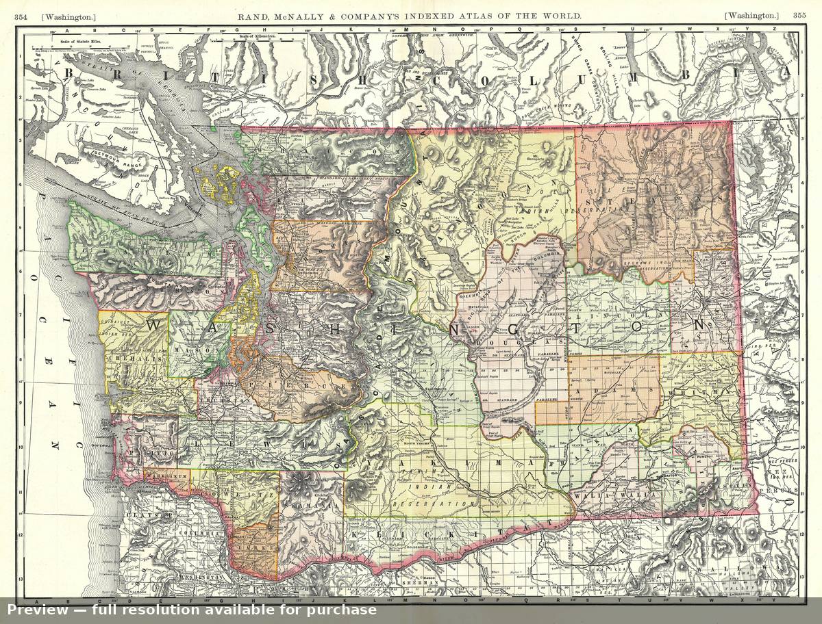 Antique map: Washington, 1893, 1893