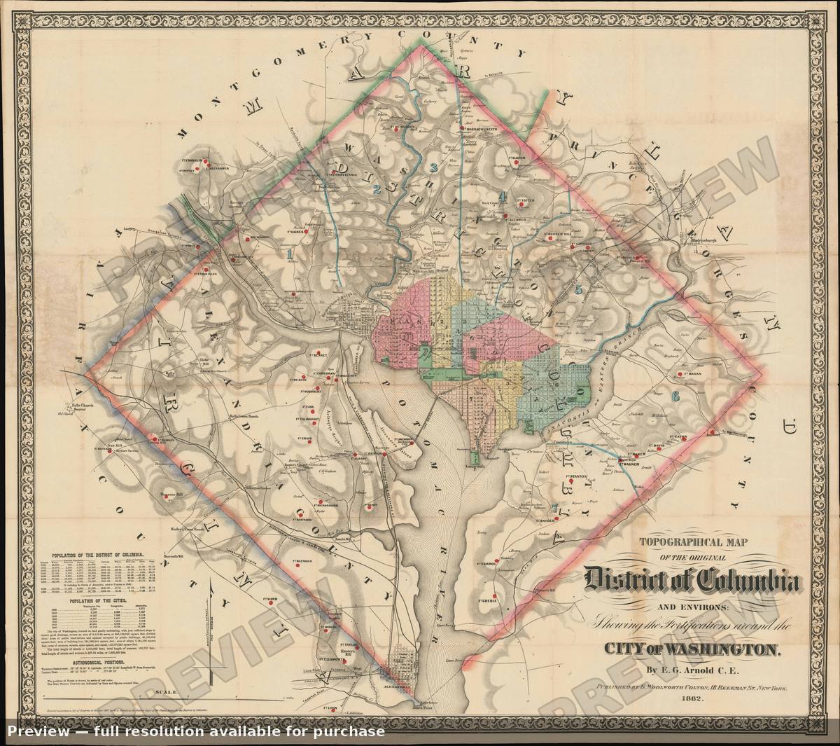Antique map: Washington DC, 1862, 1862