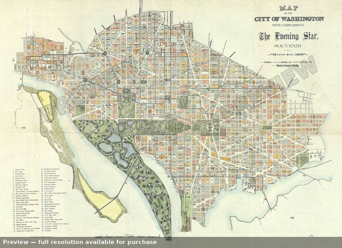 Antique map: Washington DC, 1889, 1889