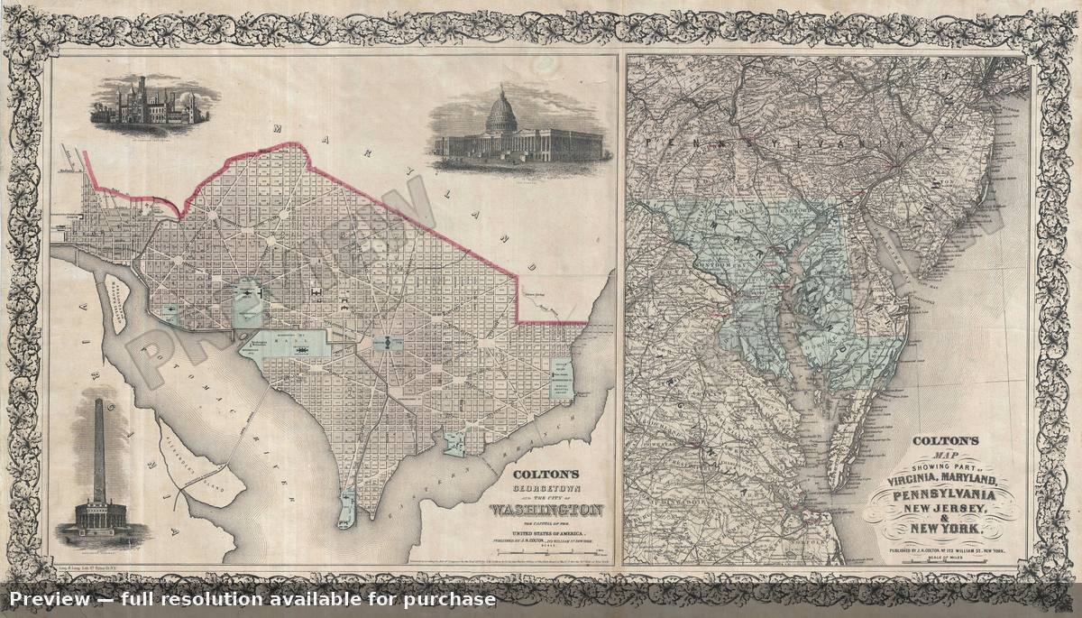 Antique map: Washington DC Chesapeake, 1855, 1855
