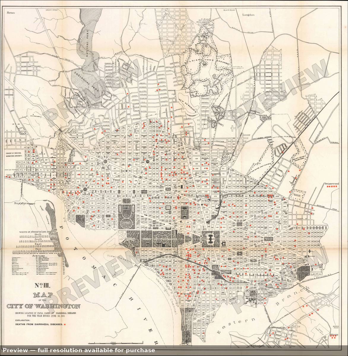 Antique map: Washington DC Diarrhoeal, 1901