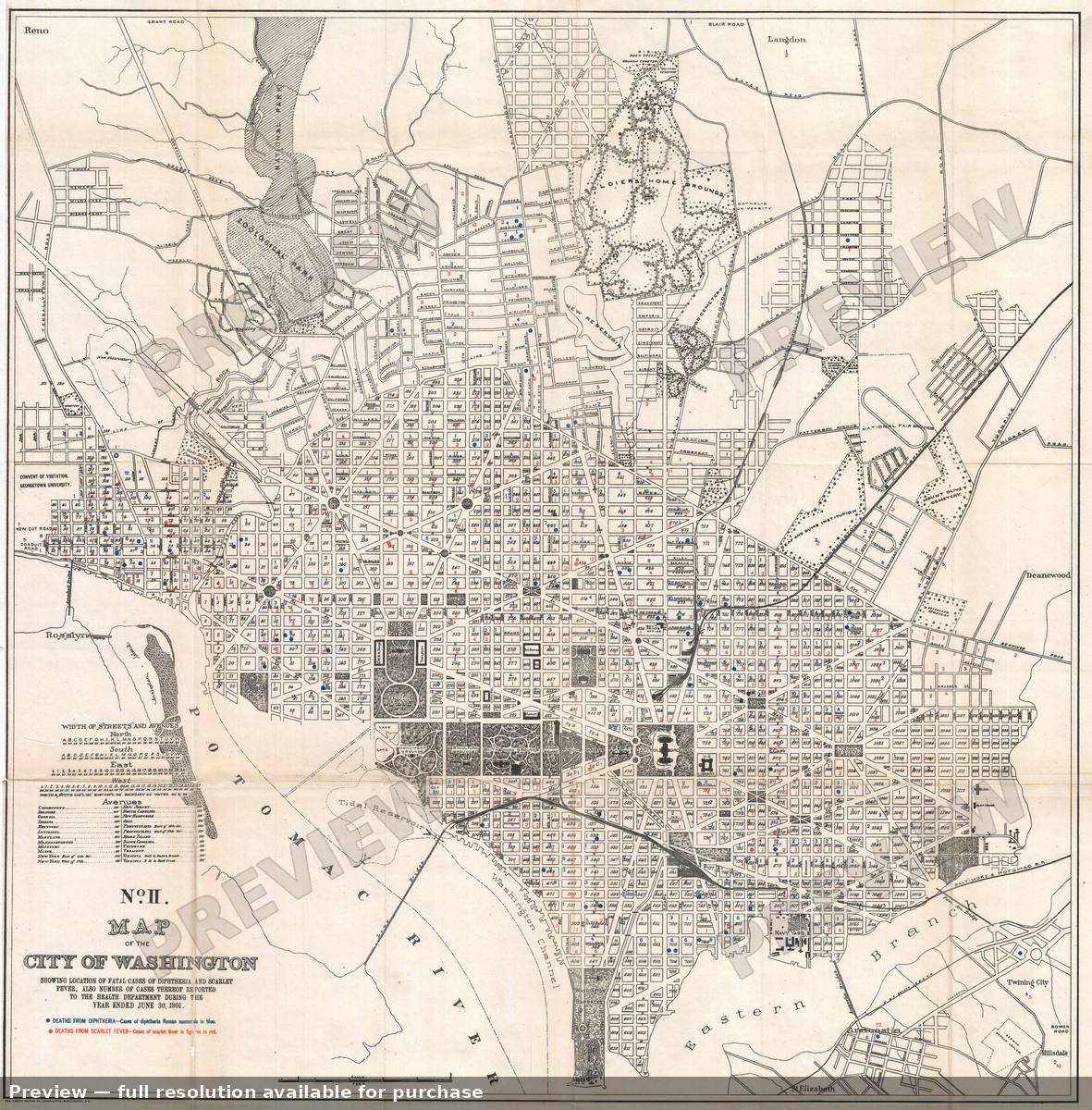 Antique map: Washington DC Diphtheria, 1901, 1901
