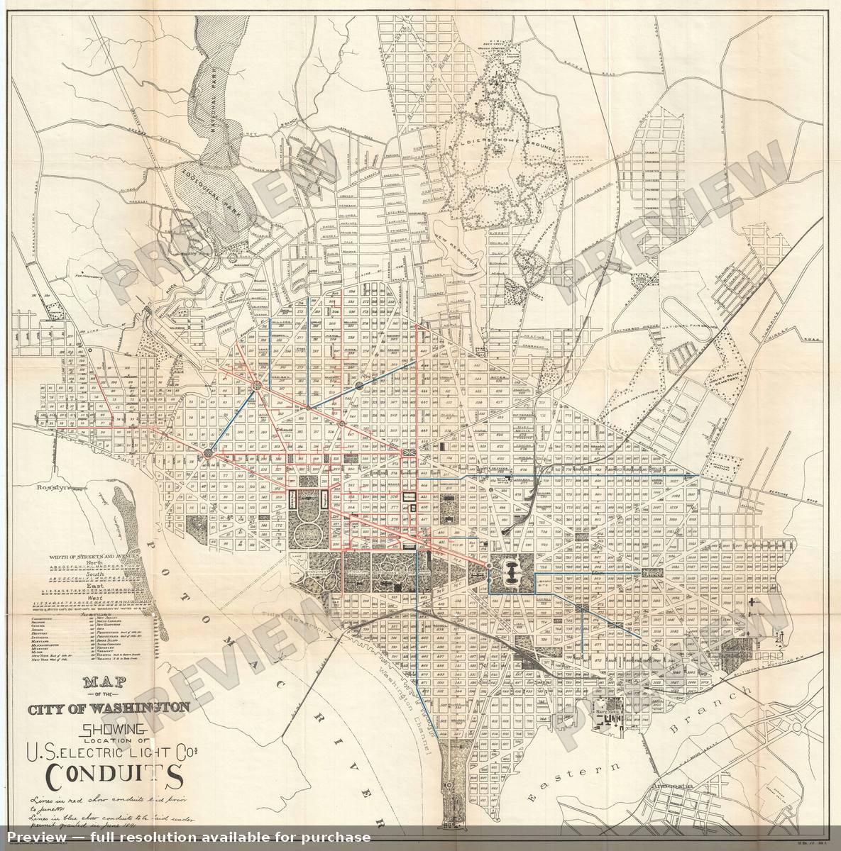 Antique map: Washington DC Lights, 1891