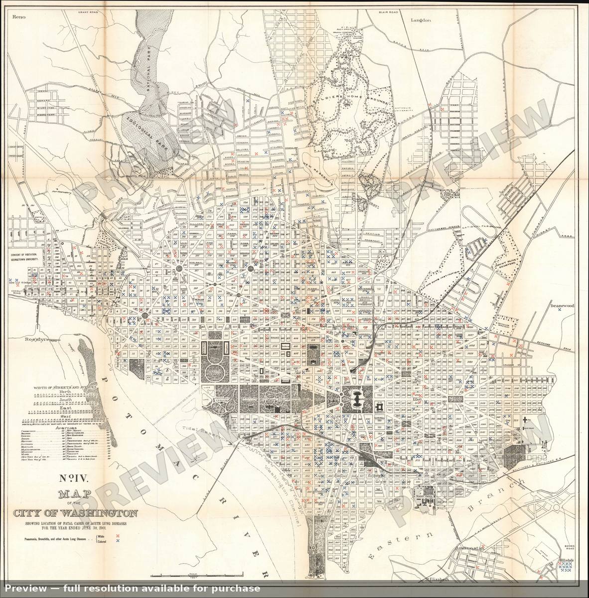 Antique map: Washington DC Lung Disease, 1901, 1901