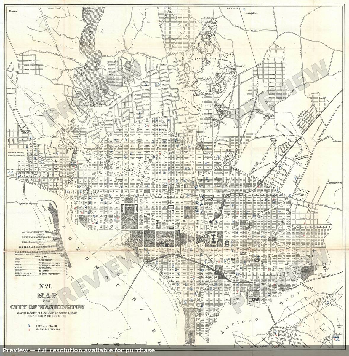 Antique map: Washington DC Typhoid, 1901