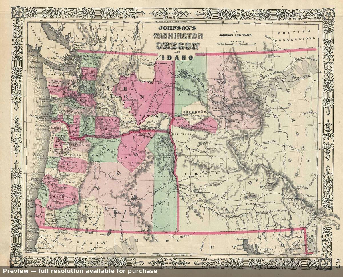 Antique map: Washington Idaho, 1866, 1866