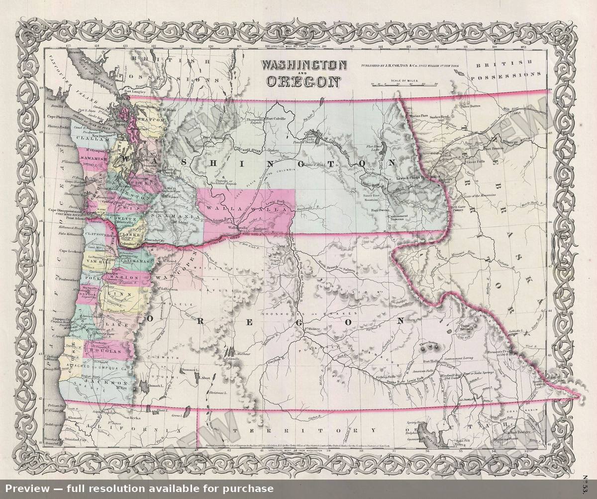 Antique map: Washington Oregon, 1856, 1856