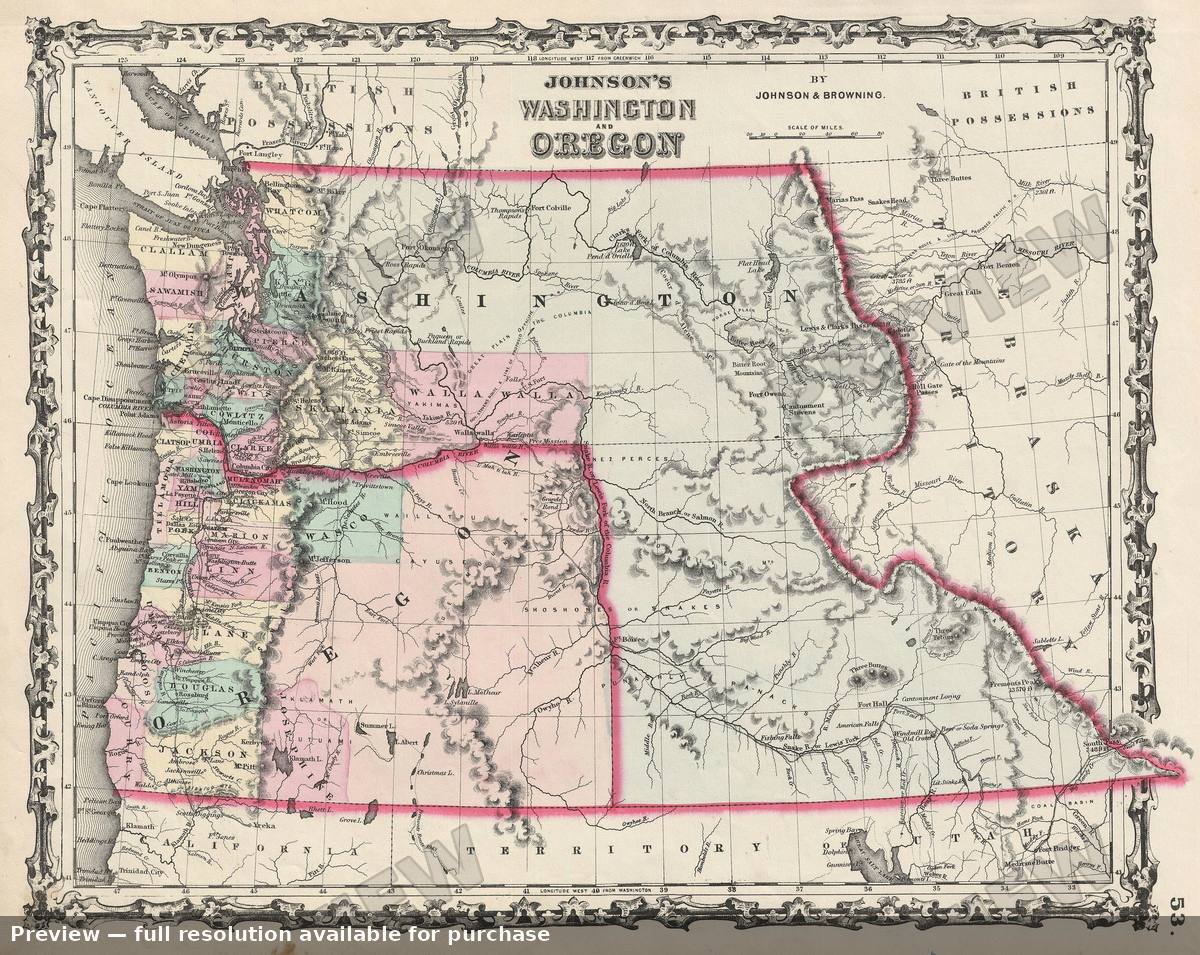 Antique map: Washington Oregon, 1861, 1861