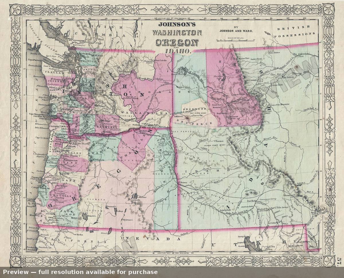 Antique map: Washington Oregon, 1863, 1863