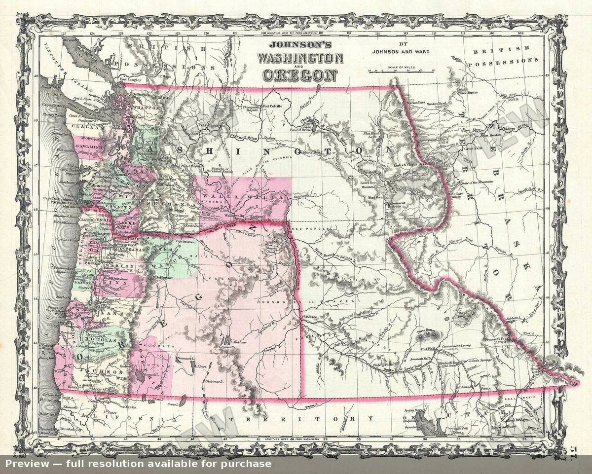 Antique map: Washington Oregon 2, 1863, 1863