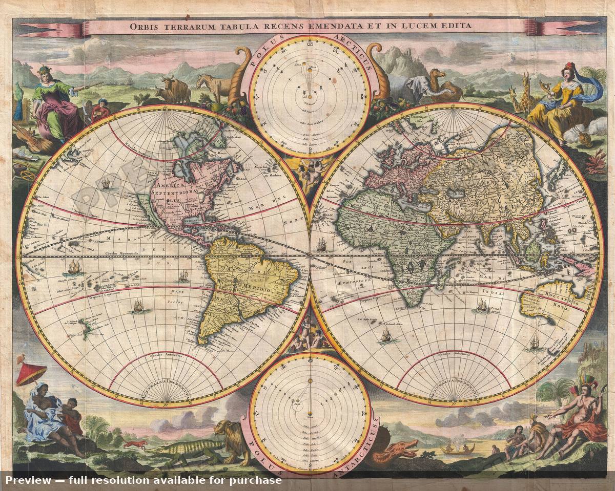 Antique map: Werelt Caert, 1702