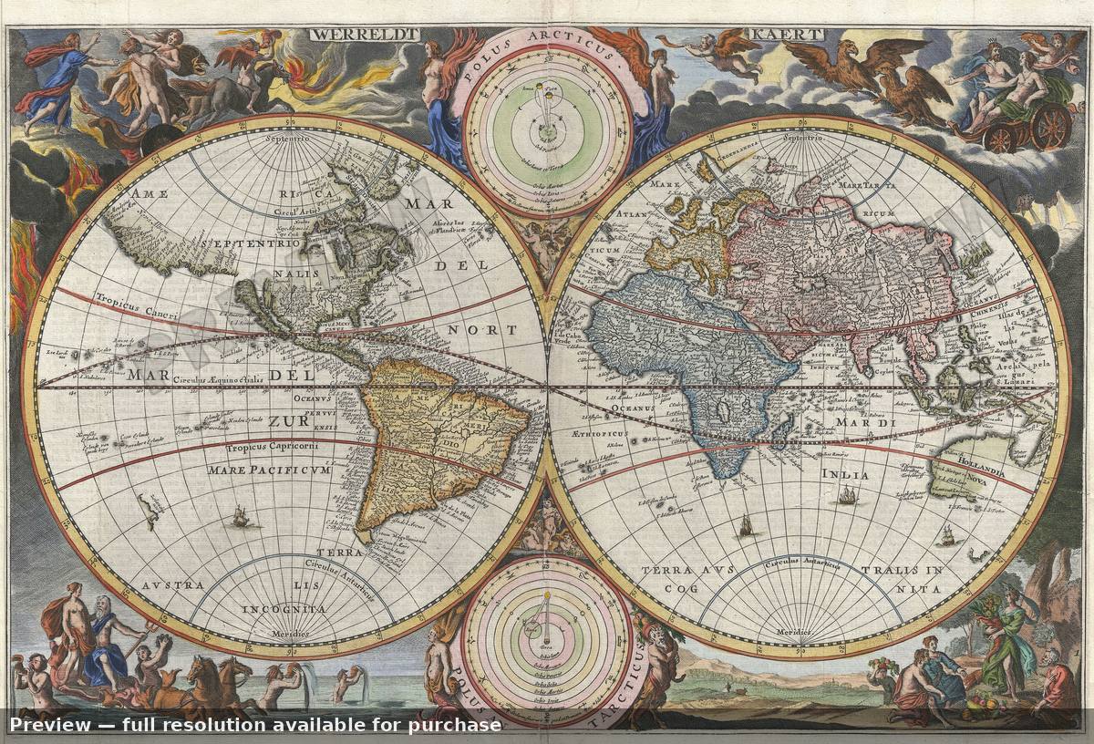Antique map: Werreldt Kaert, 1682, 1682