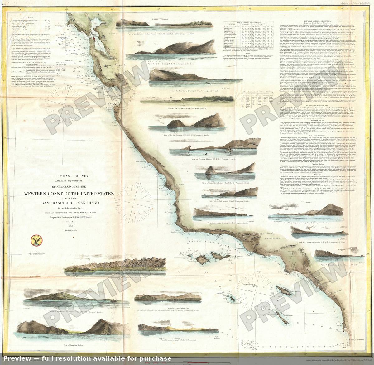 Antique map: West Coast 2, 1853, 1853